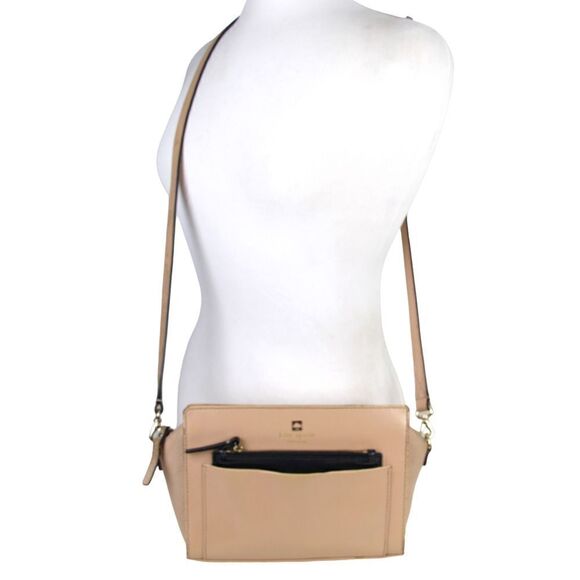 kate spade NY BEIGE GENUINE LEATHER SHOULDER BAG CROSSBODY HANDBAG CLUTCH PURSE - Picture 1 of 16